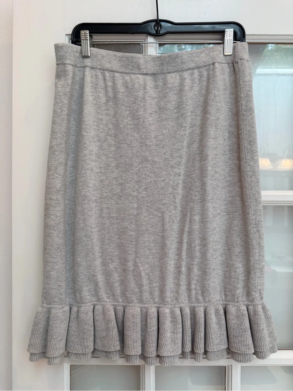 J. Crew Women’s Gray Chic Wool Blume Midi Stretch Skirt With Ruffle Size 14